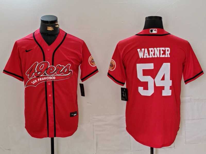 Men%27s San Francisco 49ers #54 Fred Warner Red With Patch Cool Base Stitched Baseball Jersey